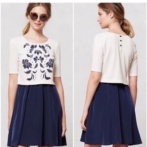 Anthropologie Lilka Navy and White Layered Dress